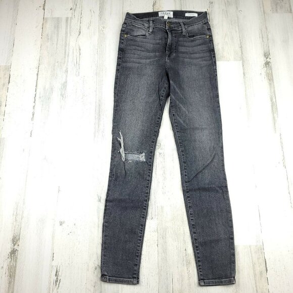 Frame Women's Le High Skinny Jeans Gray Washed Denim Size 25 (24x27.5) EUC - Picture 1 of 9